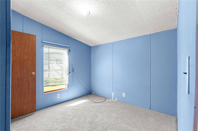 carpeted spare room featuring a textured ceiling and vaulted ceiling