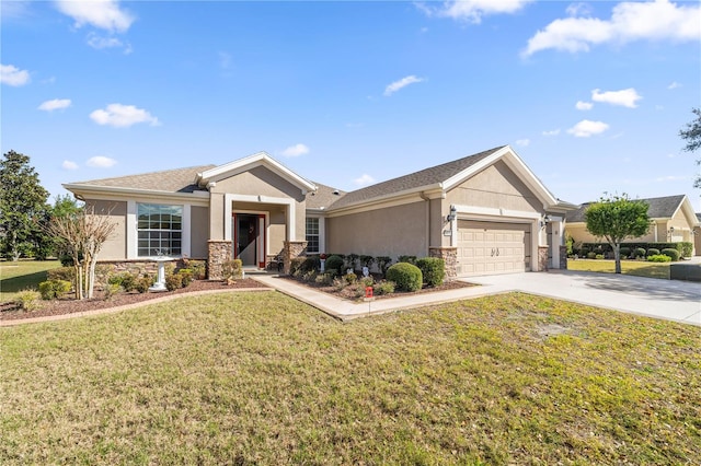 craftsman-style house with a front yard and a garage