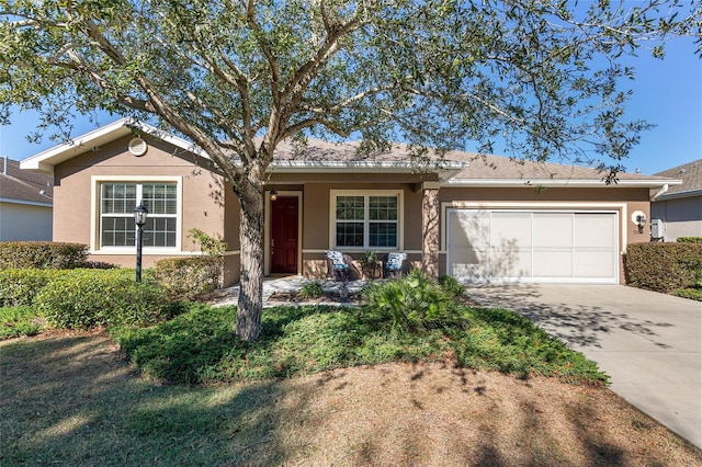 single story home with a garage