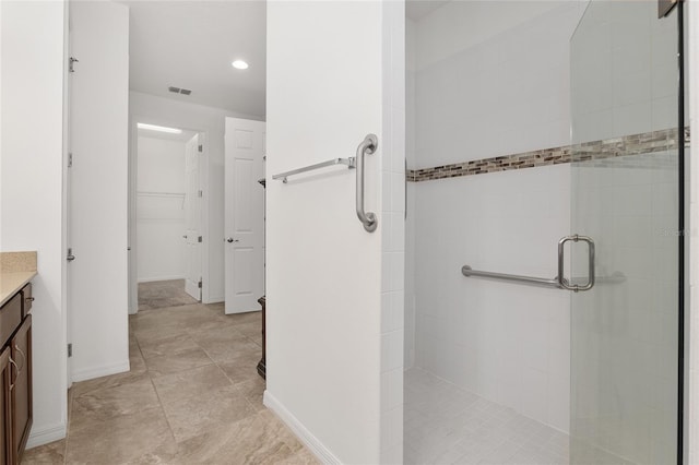 9350 SW 91st Court Rd, Ocala, FL 34481 - bathroom featuring vanity, a stall shower, recessed lighting, and baseboards