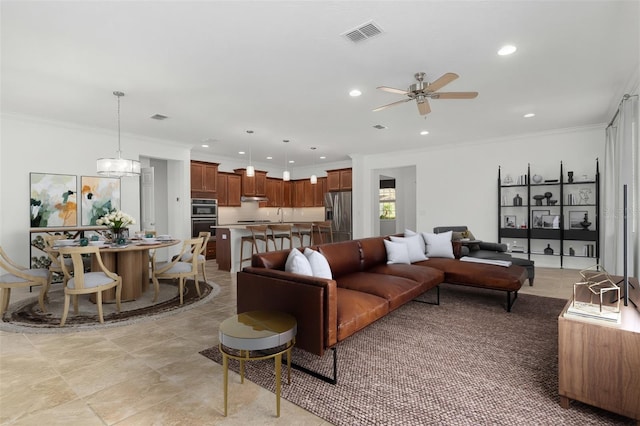 9350 SW 91st Court Rd, Ocala, FL 34481 - living area featuring recessed lighting, crown molding, and ceiling fan