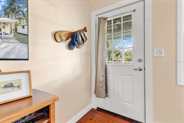 entryway with dark hardwood / wood-style flooring