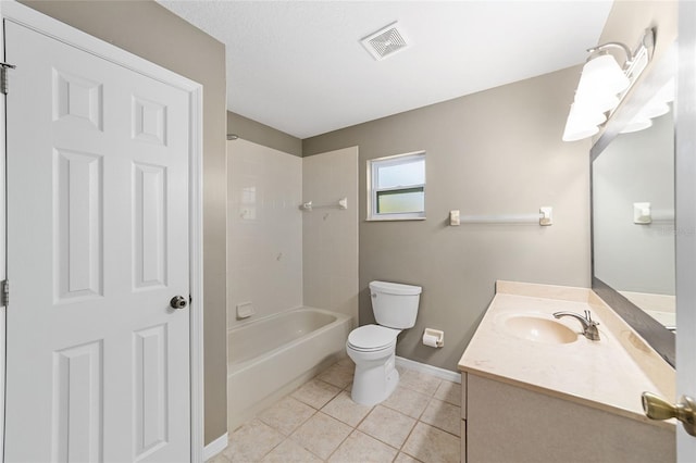 full bathroom with tile patterned flooring, vanity, toilet, and tiled shower / bath