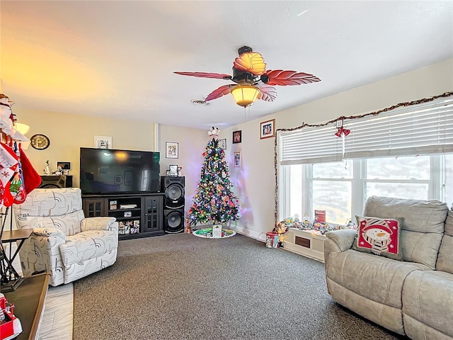 living room featuring ceiling fan