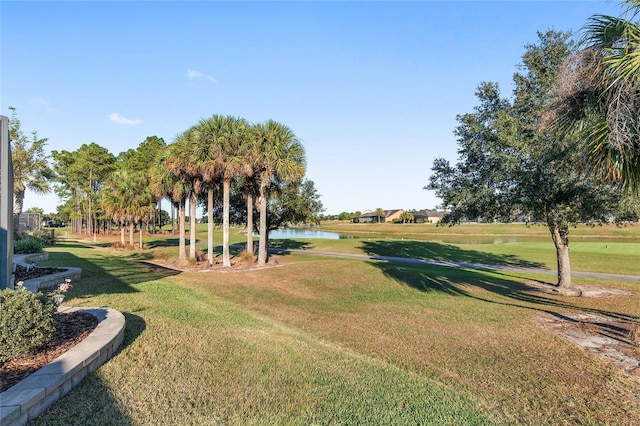 view of home's community featuring a water view and a yard