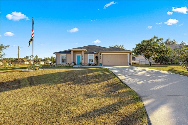 view of front of house featuring a front lawn and a garage