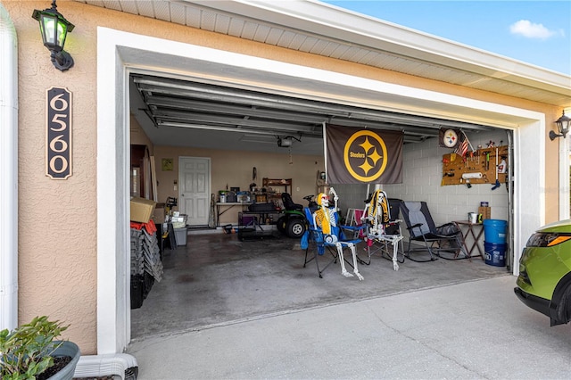 garage with a garage door opener