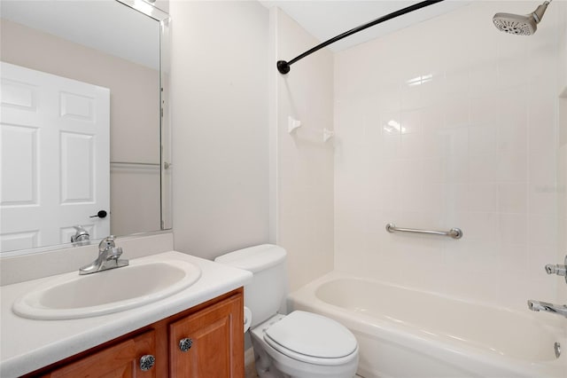 full bathroom with vanity, toilet, and tiled shower / bath combo