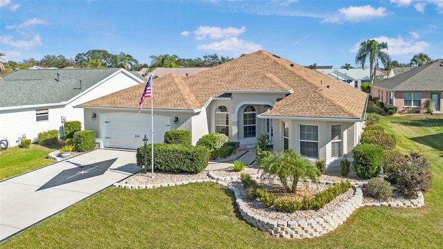 view of front of house featuring a front yard and a garage