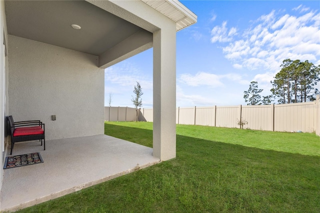 view of yard featuring a patio area and a fenced backyard