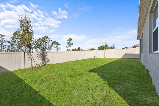 view of yard with a fenced backyard