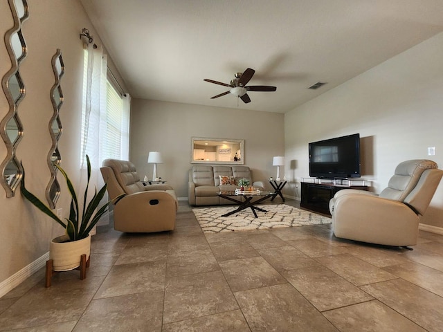 living room featuring ceiling fan