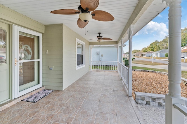 view of patio featuring a porch and ceiling fan