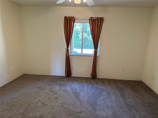 unfurnished room with carpet flooring and ceiling fan