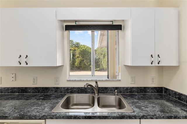 details with white cabinetry and sink