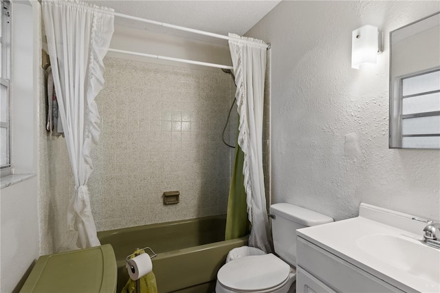 full bathroom with vanity, toilet, and shower / bath combo with shower curtain