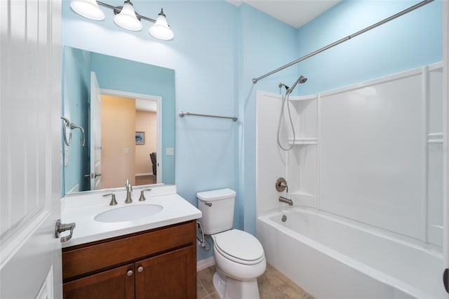 full bathroom with tile patterned flooring, shower / washtub combination, vanity, and toilet