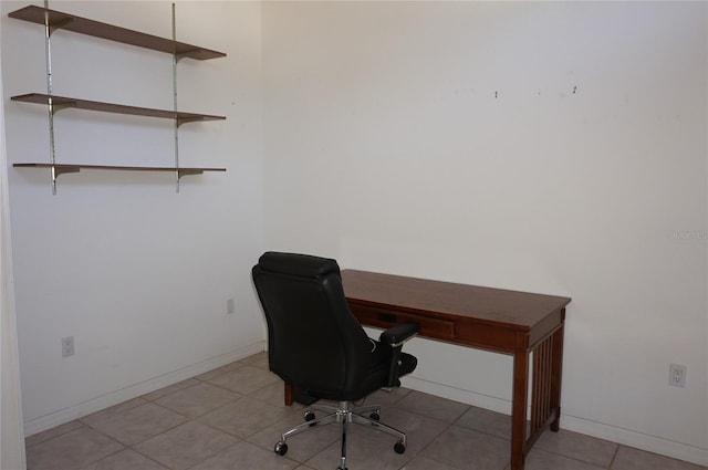 home office with light tile patterned floors