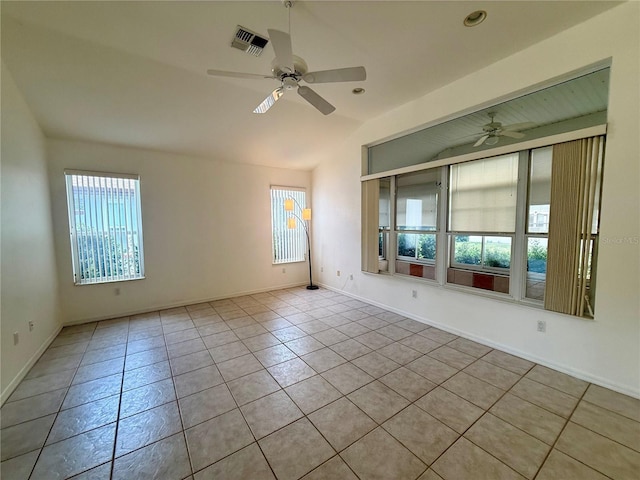 6688 SW 113th Pl, Ocala, FL 34476 - unfurnished room with a ceiling fan, tile patterned floors, vaulted ceiling, baseboards, and recessed lighting