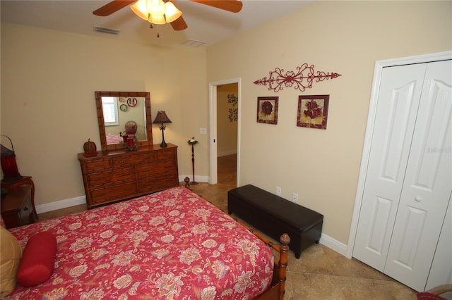 bedroom featuring a closet and ceiling fan