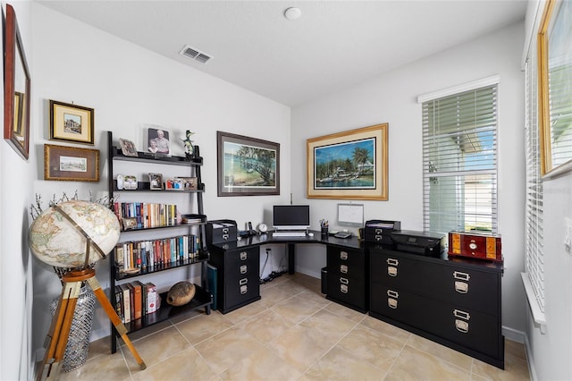 view of tiled home office