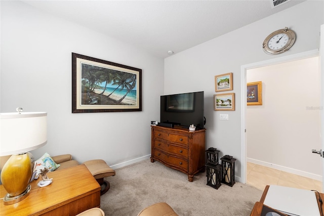 living room with light carpet