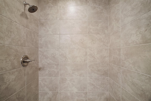 interior details with a tile shower