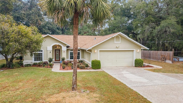 single story home with a front lawn and a garage