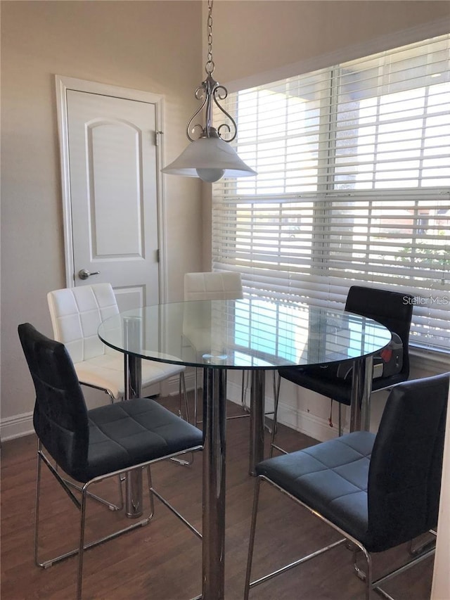 dining area featuring dark wood-type flooring