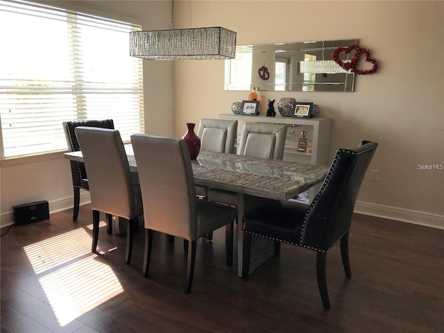 dining space with dark hardwood / wood-style floors