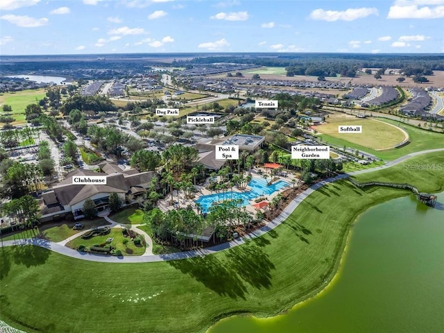 aerial view with a water view