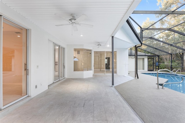 view of swimming pool with ceiling fan