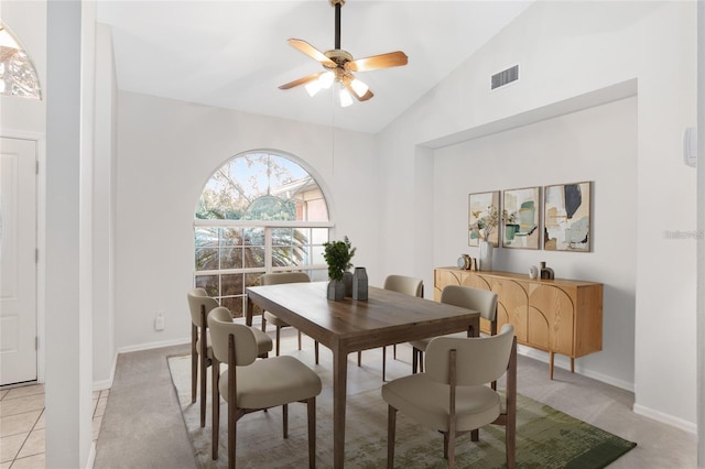 2843 W Elm Blossom St, Beverly Hills, FL 34465 - dining area featuring a ceiling fan and high vaulted ceiling