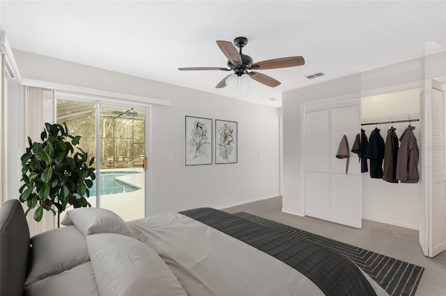 2843 W Elm Blossom St, Beverly Hills, FL 34465 - bedroom featuring access to outside, carpet, ceiling fan, and a closet