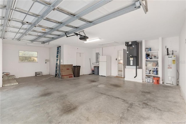 2843 W Elm Blossom St, Beverly Hills, FL 34465 - garage featuring water heater, freestanding refrigerator, electric panel, heating unit, and a garage door opener