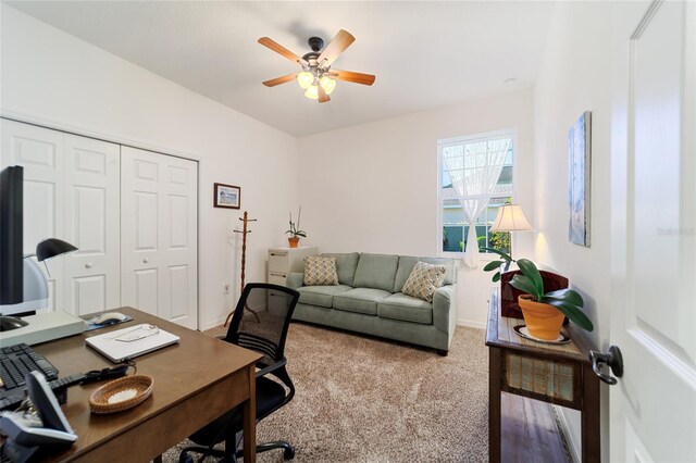8706 SW 88th Pl, Ocala, FL 34481 - office area featuring ceiling fan, carpet, and baseboards