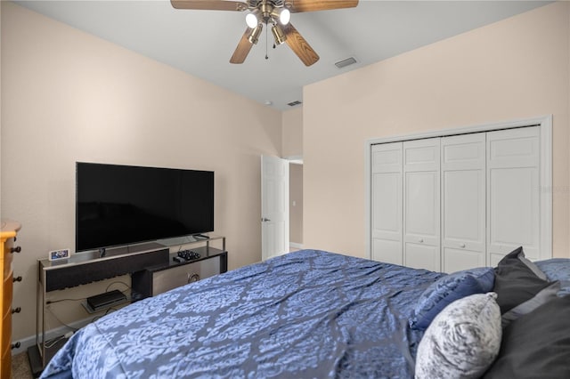 bedroom featuring a closet and ceiling fan