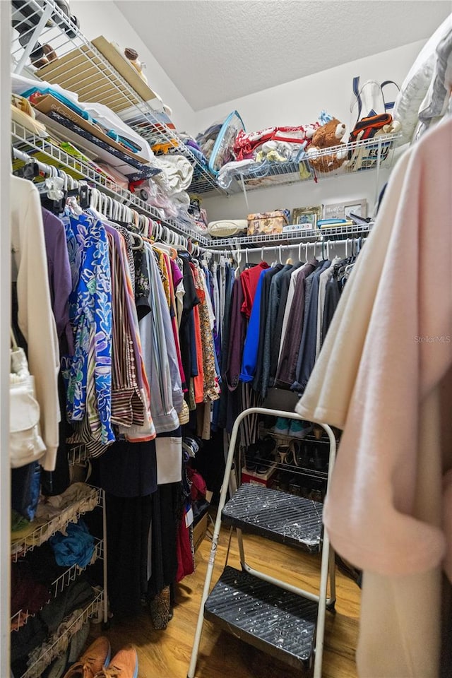 walk in closet featuring hardwood / wood-style flooring