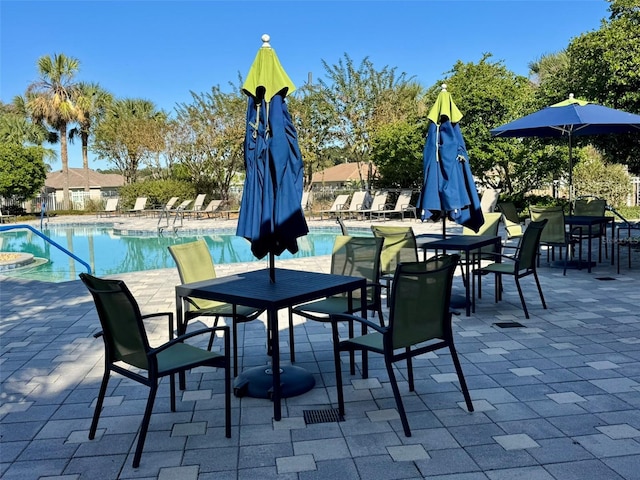 view of patio / terrace featuring a community pool