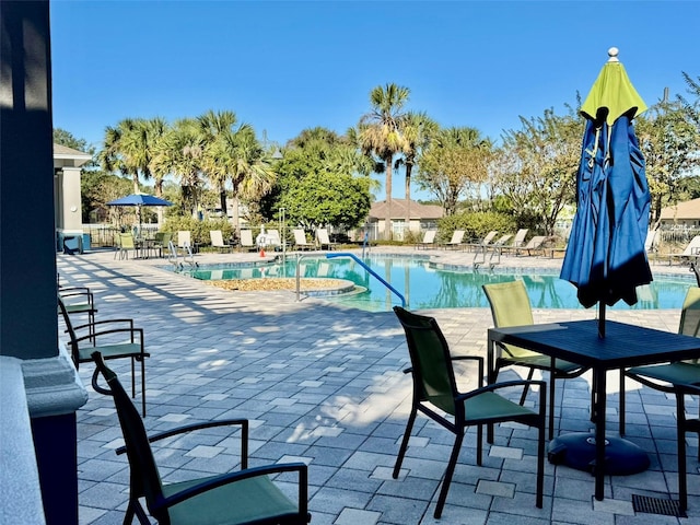 view of swimming pool featuring a patio area