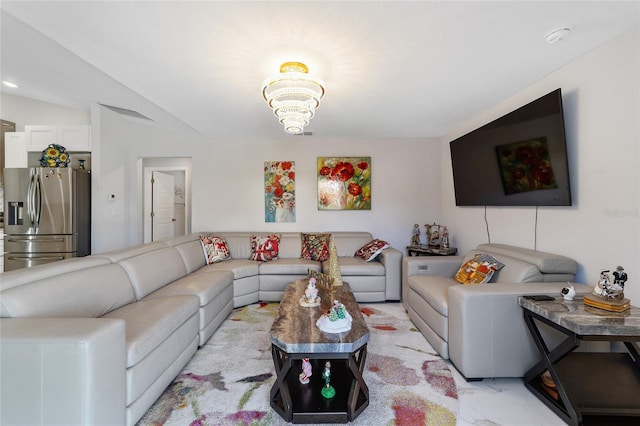 living room with lofted ceiling