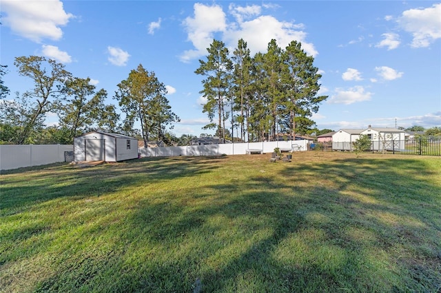 view of yard with a storage shed