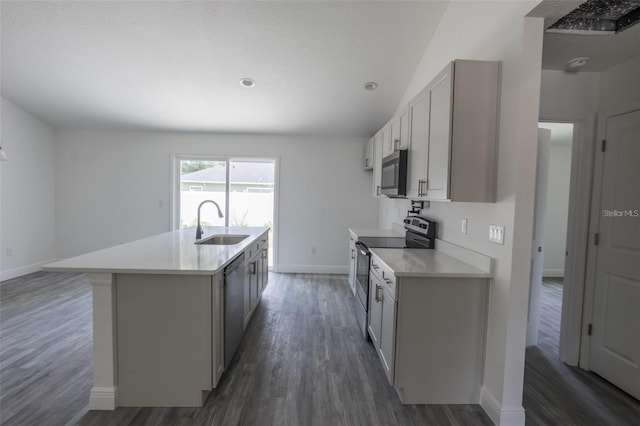 kitchen featuring gray cabinetry, sink, and stainless steel appliances