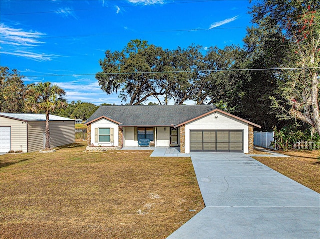 ranch-style home with a front lawn