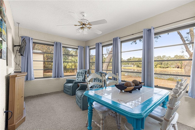 sunroom / solarium with ceiling fan