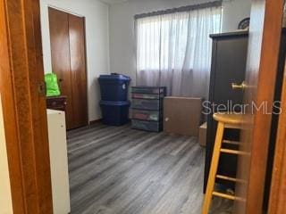 office area with dark wood-type flooring