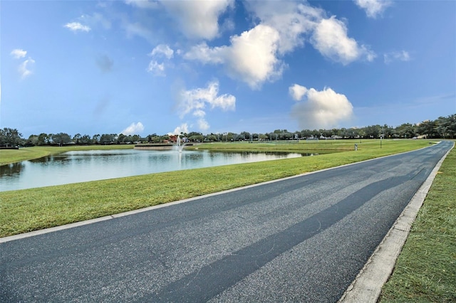 view of street featuring a water view