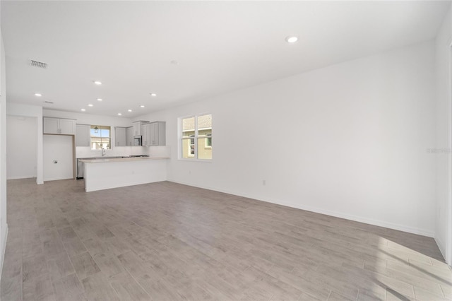 unfurnished living room featuring light hardwood / wood-style flooring