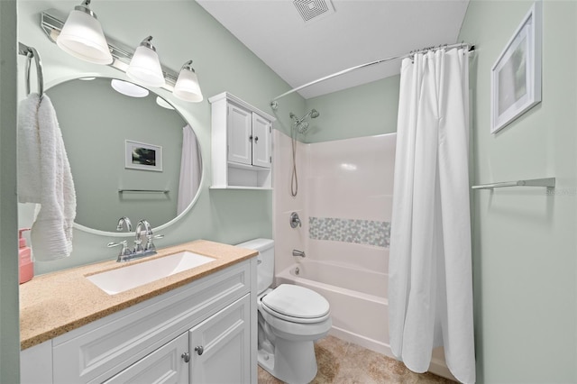 full bathroom featuring vanity, toilet, and shower / bath combo with shower curtain