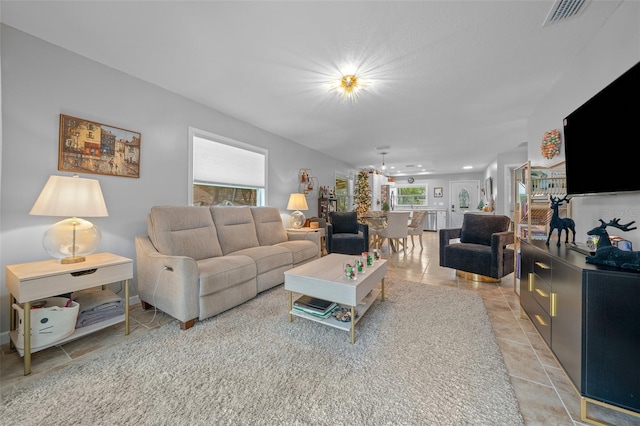 view of tiled living room